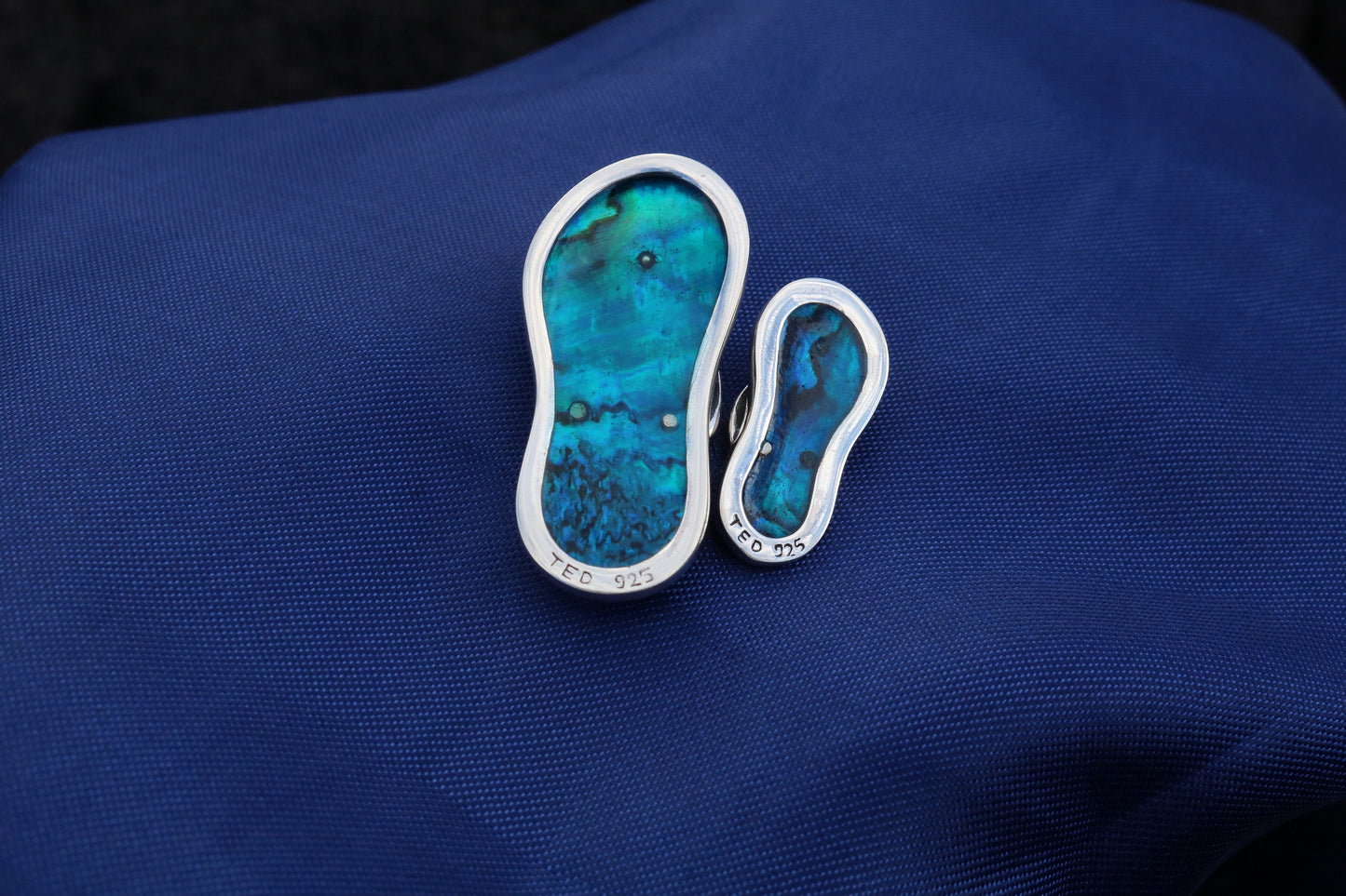 Beach Slippers Pendant Necklace. Abalone Shell, Sterling Silver, Mother of Pearl.