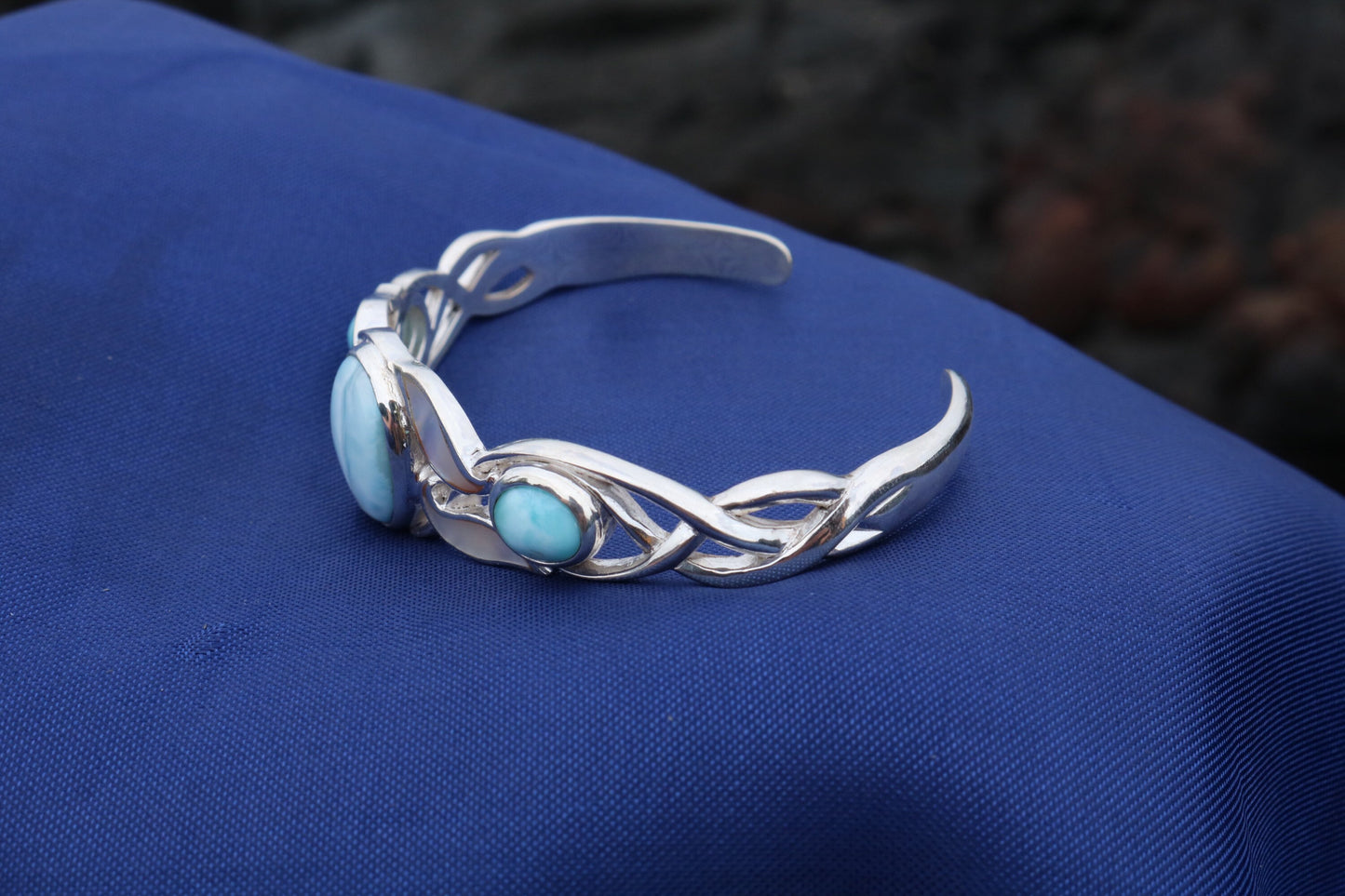Larimar Bracelet Cuff. Sterling Silver.