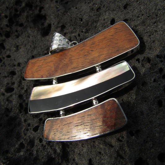 Hawaiian Koa Wood Necklace | Black Ouster Shell | Sterling Silver | Gift | Jewelry | Handmade | Unique