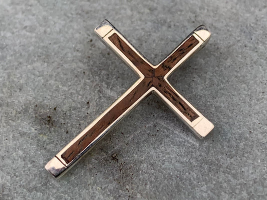 Cross Necklace Pendant. Sterling Silver, Hawaiian Koa Wood.