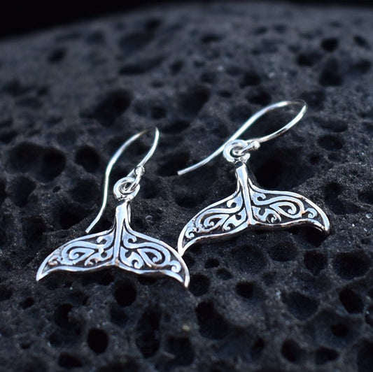 Whale Tail Earrings. Sterling Silver. Beach Jewelry.
