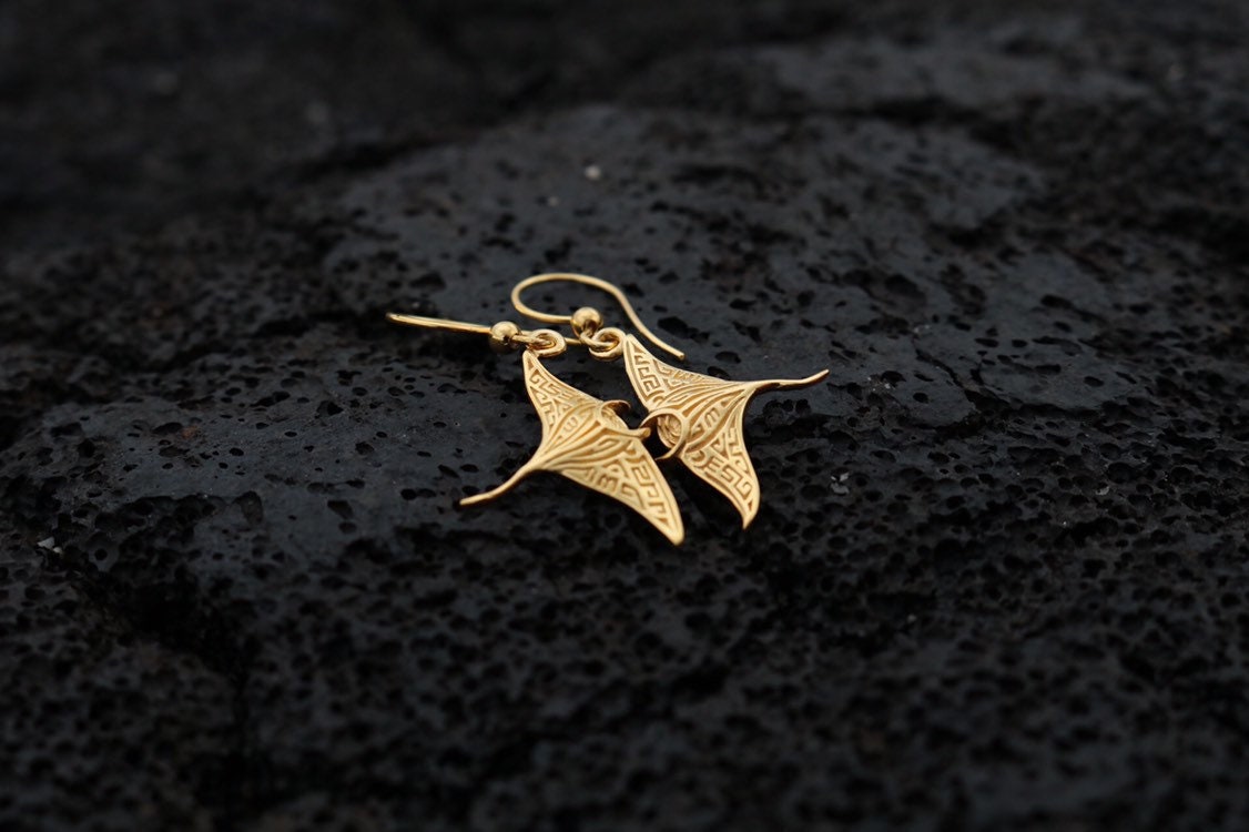 18K Gold Vermeil Manta Ray Earrings.