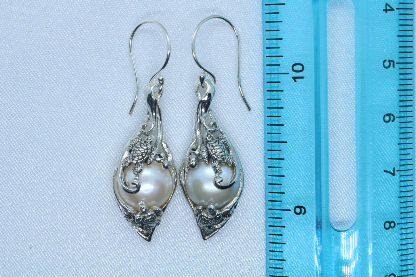 Turtles Hawaiian Honu Mabe White Pearl Silver Earrings