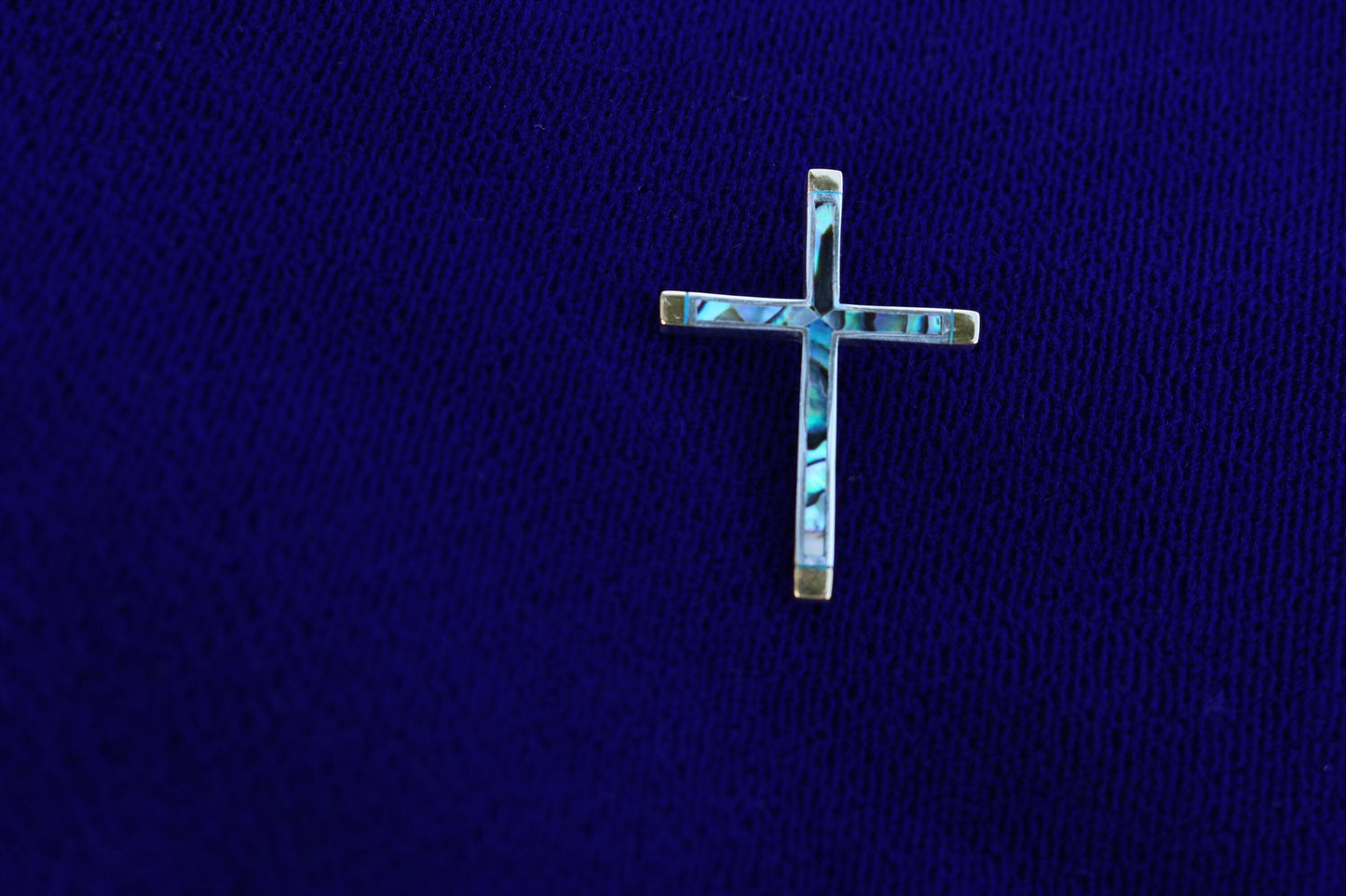 Cross 18k Gold Vermeil Pendant Necklace. Mother of Pearl, Abalone Shell