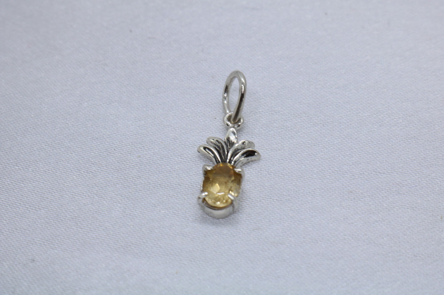 Pineapple charm citrine necklace pendant. Sterling silver.