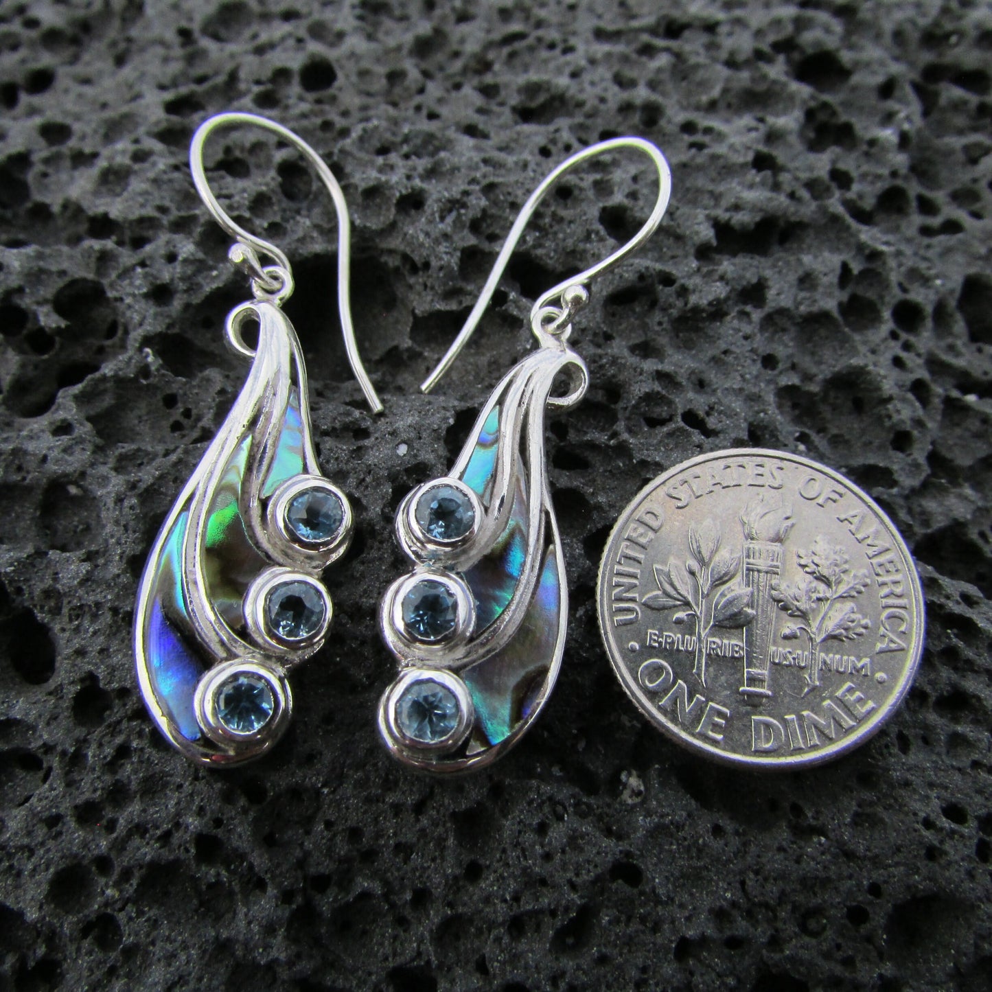 Waterfall Earrings | Blue Topaz | Paua Abalone Shell | Sterling Silver | Ocean | Beach | Gift | Jewelry | Handmade | Unique