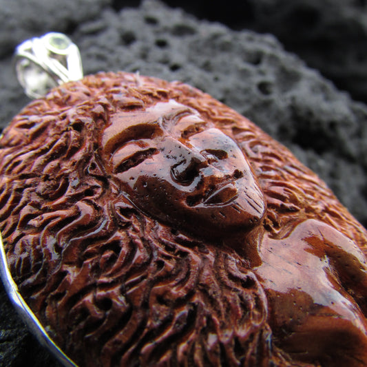 Hawaii Volcano Goddess Pele Carved Pendant Necklace | Rare Koa Wood | Peridot | Sterling Silver | Fire | Gift | Jewelry | Handmade