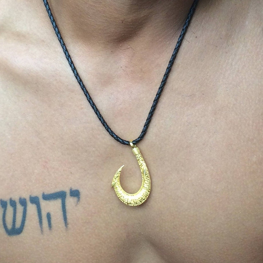 Polynesian Tribal Maui 18K Gold Vermeil Fishing Hook Necklace Pendant.