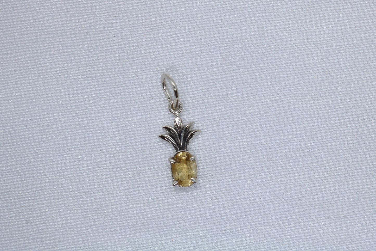 Pineapple charm citrine necklace pendant. Sterling silver.