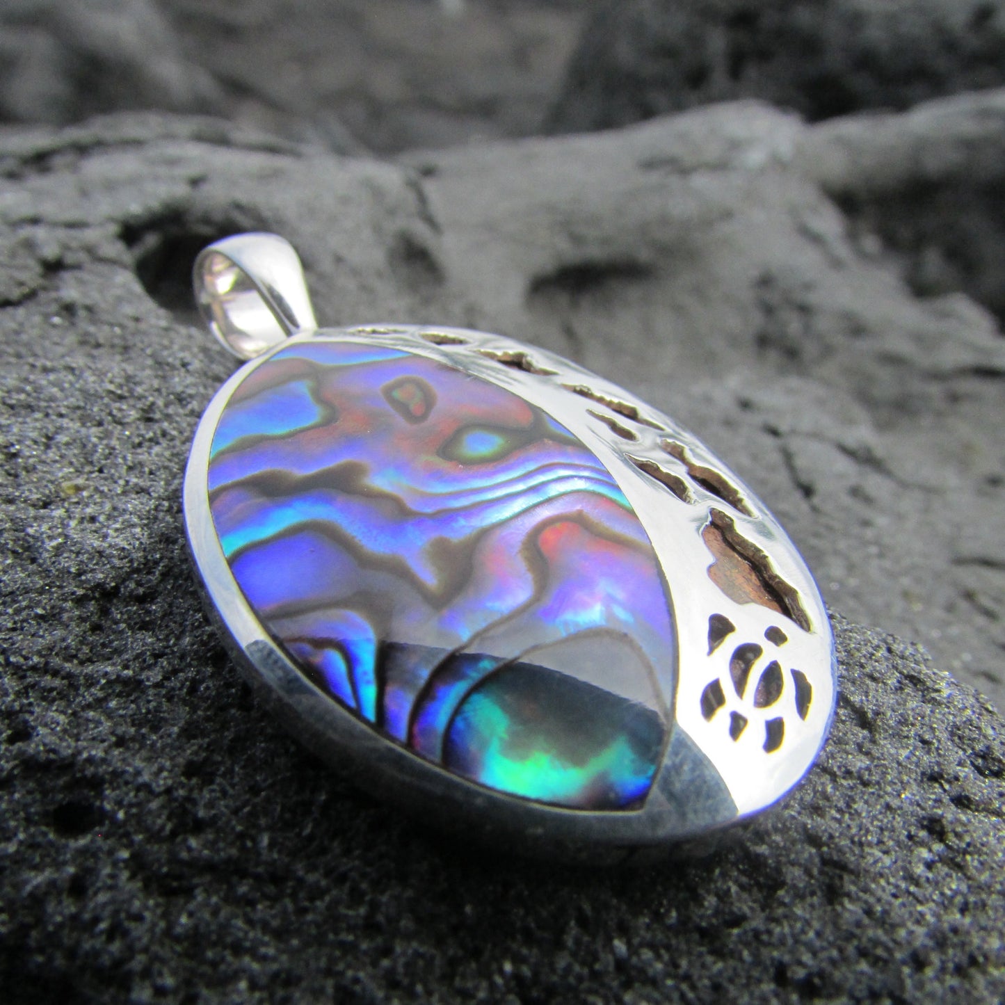 Hawaii Island Chain Turtle Necklace Pendant Small | Paua Abalone Shell | Sterling Silver | Ocean | Beach | Gift | Jewelry | Handmade Unique