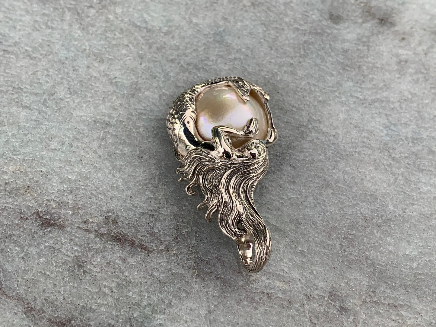 Mermaid White Pearl Mabe Silver Pendant Necklace