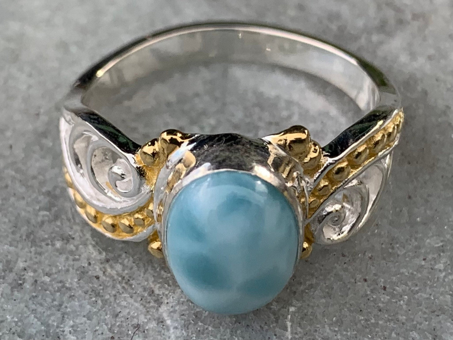 Larimar Wave Ring. Gold, Silver.
