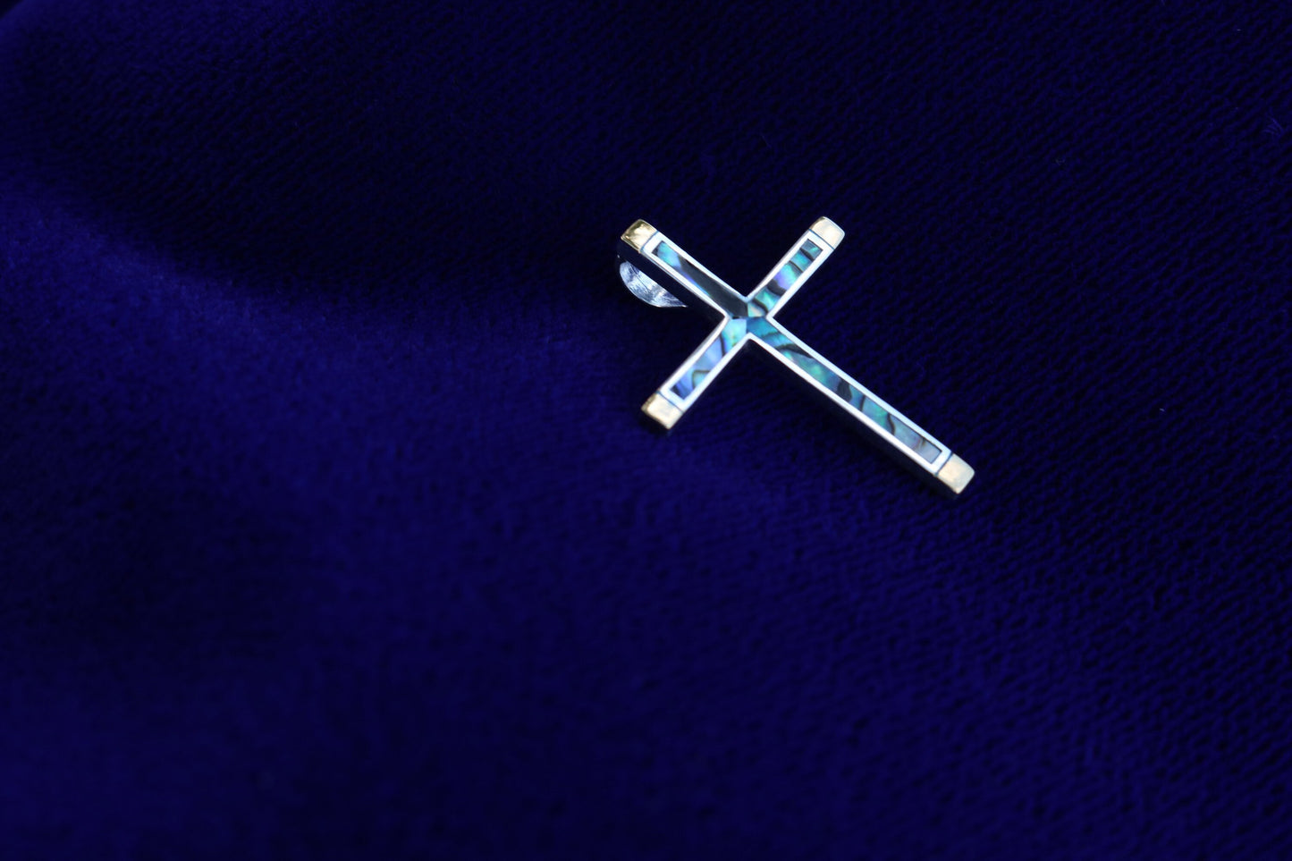 Cross 18k Gold Vermeil Pendant Necklace. Mother of Pearl, Abalone Shell