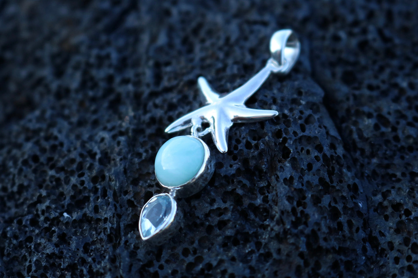 Starfish Larimar Blue Topaz Sterling Silver Necklace Pendant
