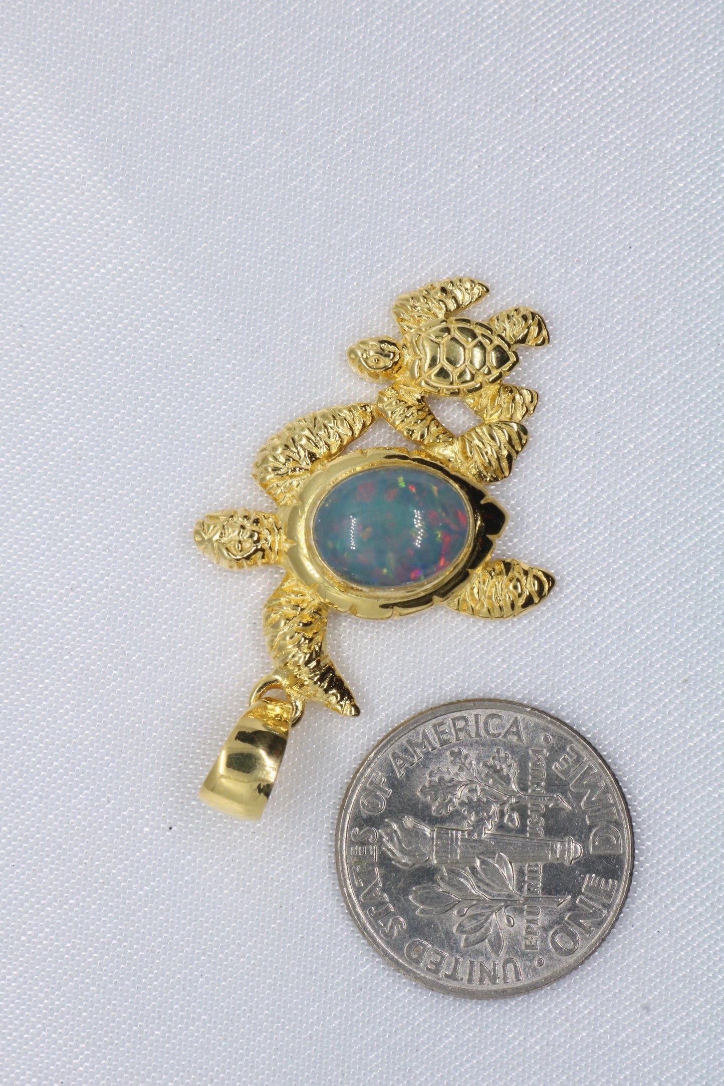 Opal Turtle Hawaiian Honu Mom and Baby 18k Gold Vermeil Necklace Pendant