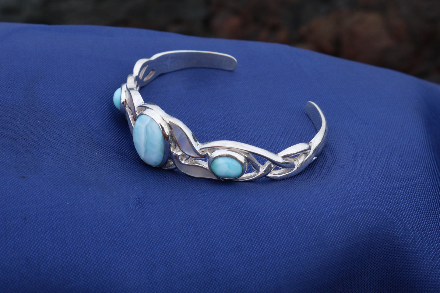 Larimar Bracelet Cuff. Sterling Silver.