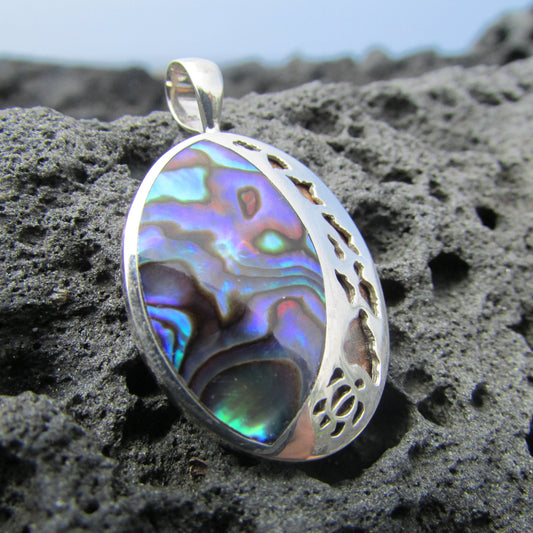 Hawaii Island Chain Turtle Necklace Pendant Small | Paua Abalone Shell | Sterling Silver | Ocean | Beach | Gift | Jewelry | Handmade Unique