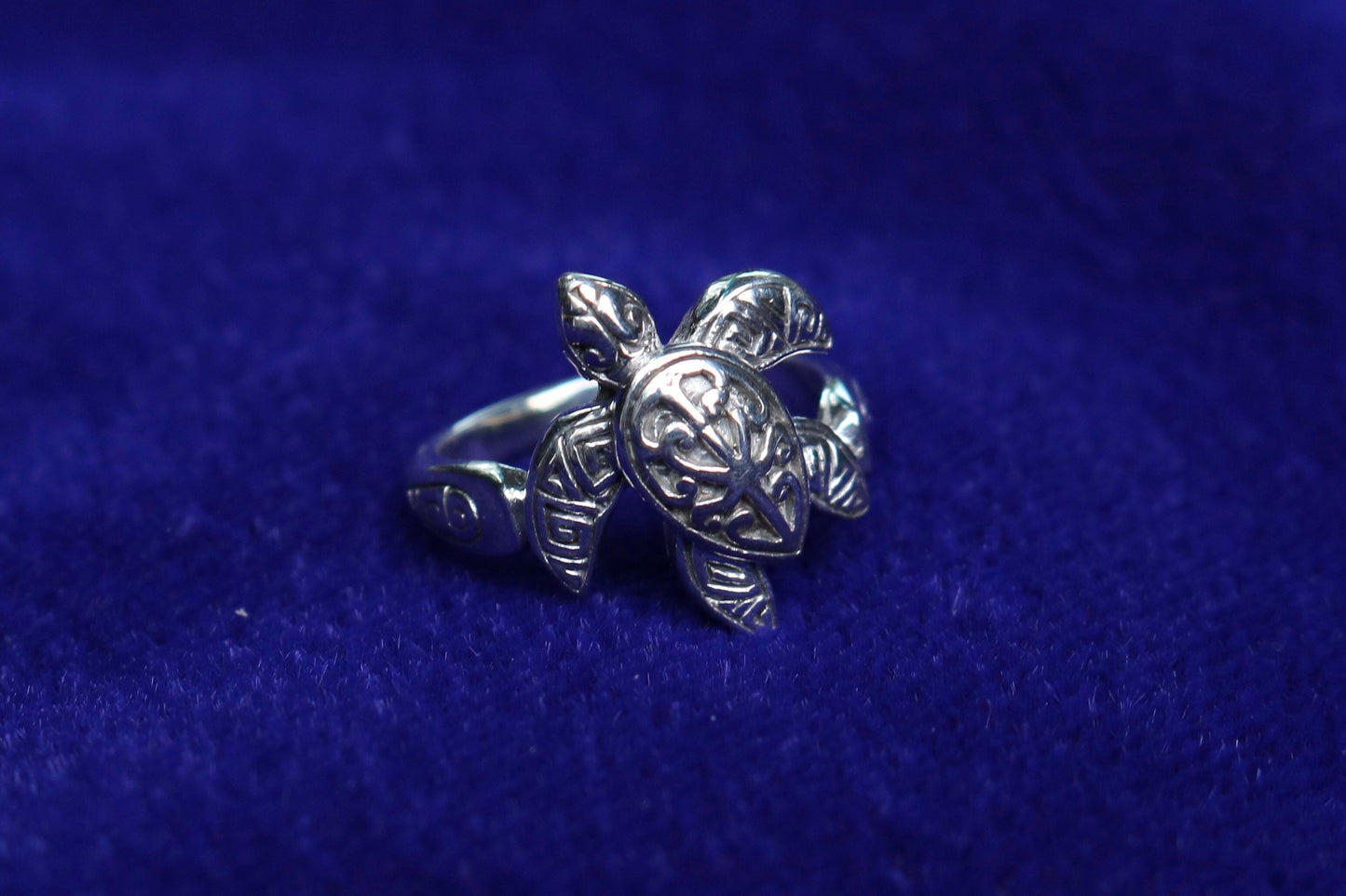Turtle Ring Tribal Polynesian Hawaiian Tattoo Design Honu. Sterling Silver.