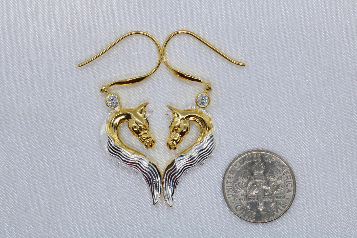 Horses Heart Earrings. 3mm Diamond, or Zircon. 18K Gold Vermeil, Silver.