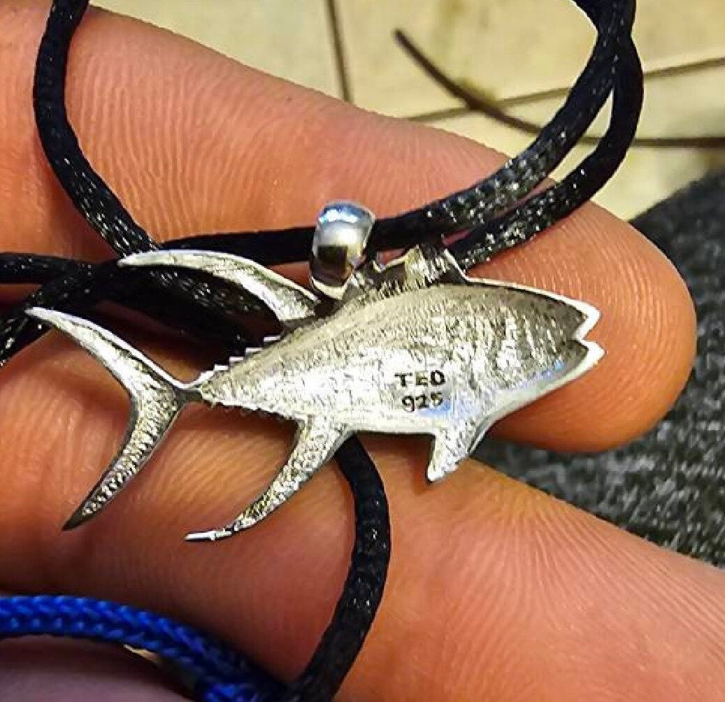 Ahi Tuna Fish Necklace Pendant Necklace. Fisherman Gift. Sterling Silver.