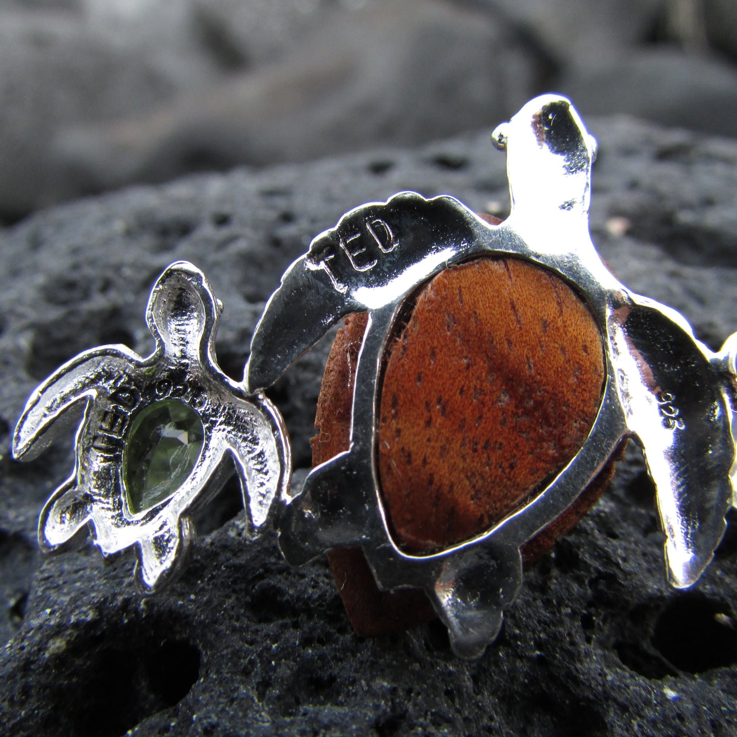 Sea Turtle Necklace Pendant | Koa Wood | Peridot | Sterling Silver | Ocean | Beach | Gift | Jewelry | Handmade | Unique