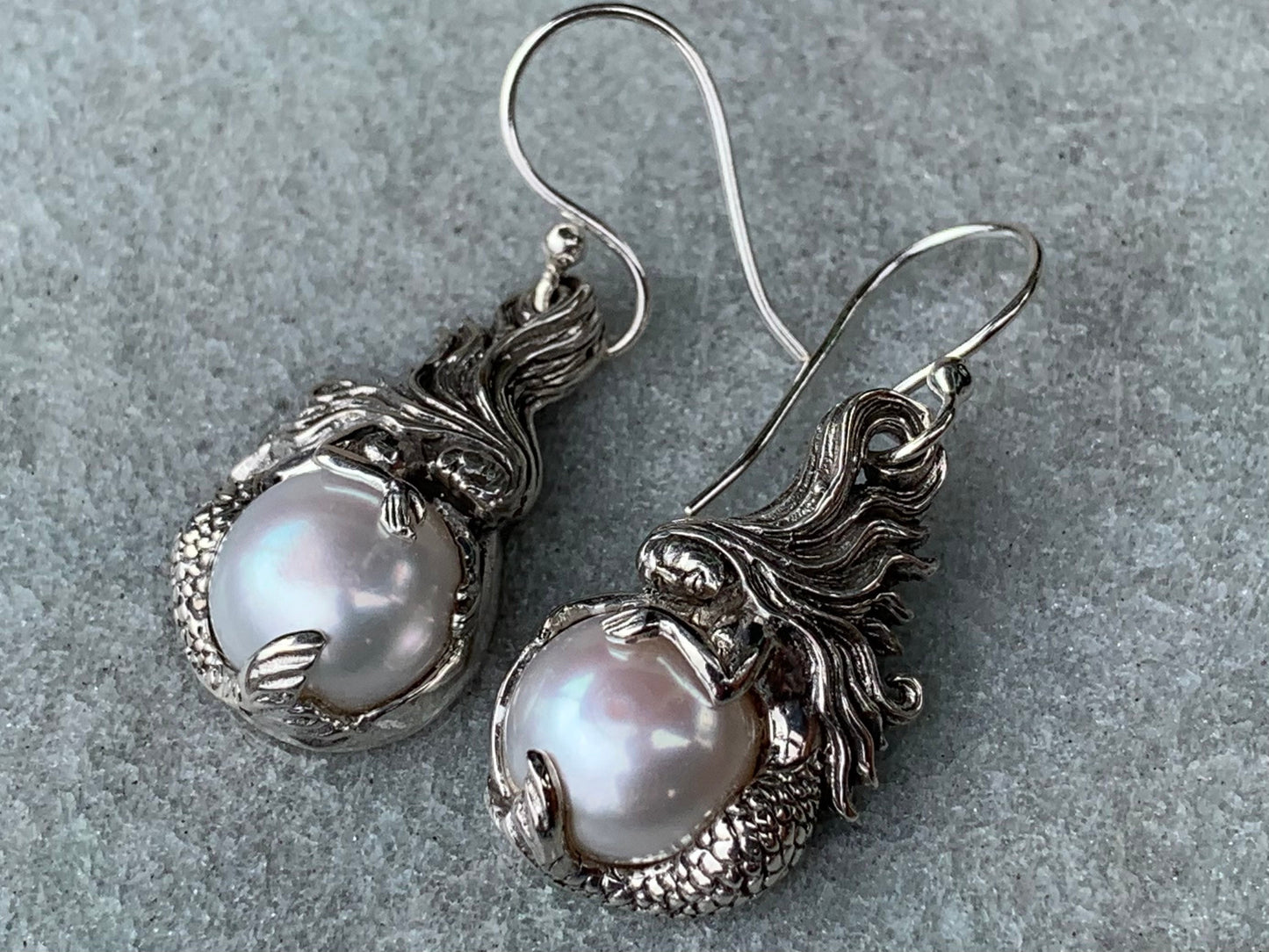 Mermaid White Mabe Pearl Silver Earrings