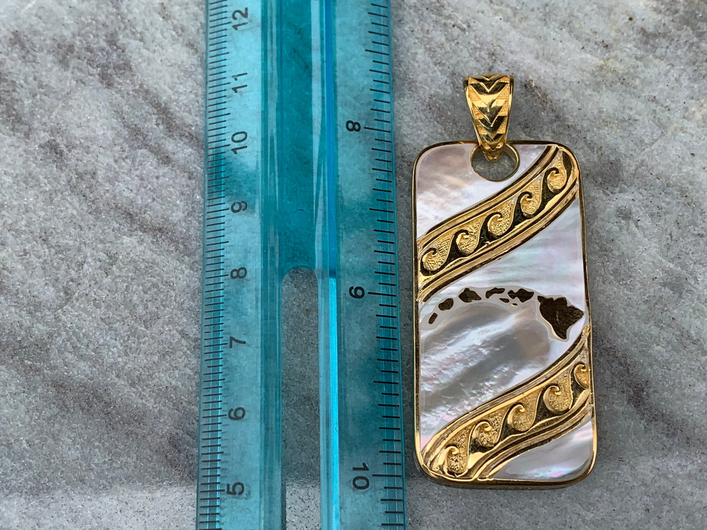 Hawaiian Islands Tribal Design Reversible Pendant Necklace. Sterling Silver, Mother of Pearl.