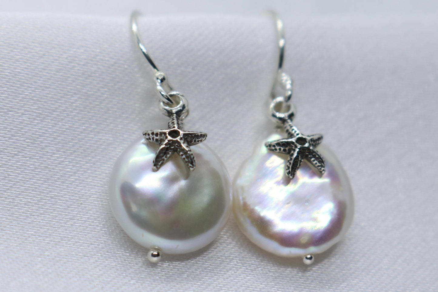 Starfish Pearl Earrings Charm Coin Silver Jewelry